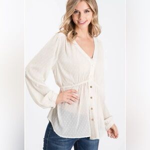 Allie Rose • Women’s Swiss Dot Sheer Chic Cream Tie-Back Blouse NWT